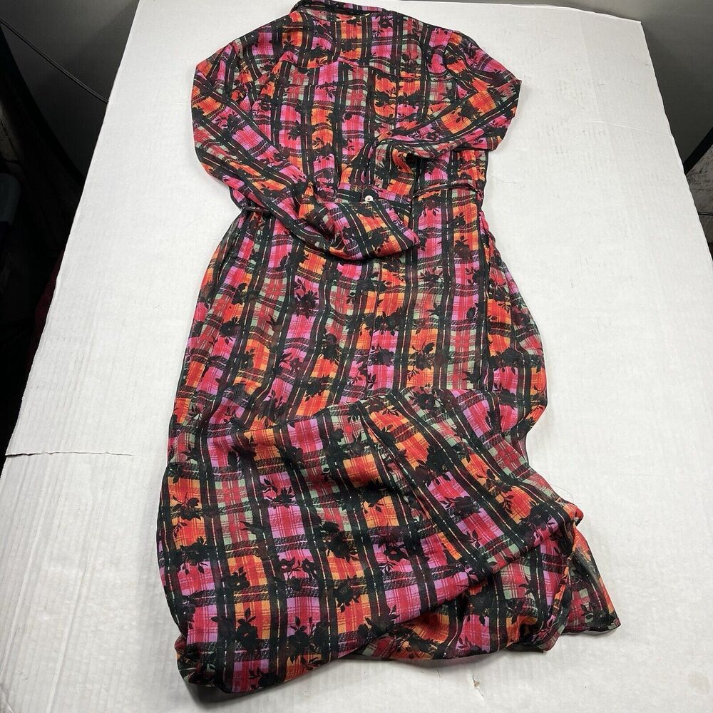 Free People Jerra Maxi Shirt Dress Plaid Punk Button Down Sheer Waist Tie MEDIUM - Picture 11 of 14